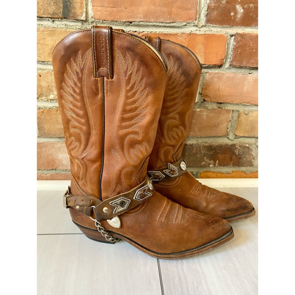 BOULET suede leather cowgirl/cowboy boots chain buckle ankle strap size 7